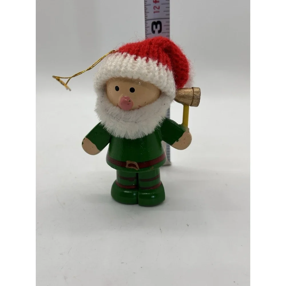 Wooden Santa Elf‎ Christmas Ornament Knit Hat Folk Art